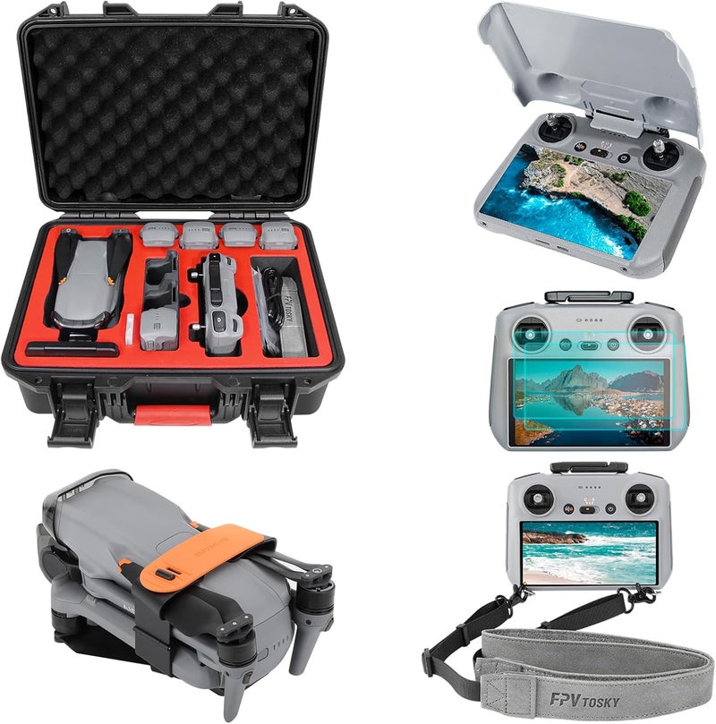 FPVtosky حزمة ملحقات Air 3s مجموعة ملحقات 5 في 1، حقيبة DJI Air 3s، حبل عنق، واقي شاشة، غطاء واقي من الشمس RC2، حامل المروحة لملحقات DJI Air 3 - Image 1